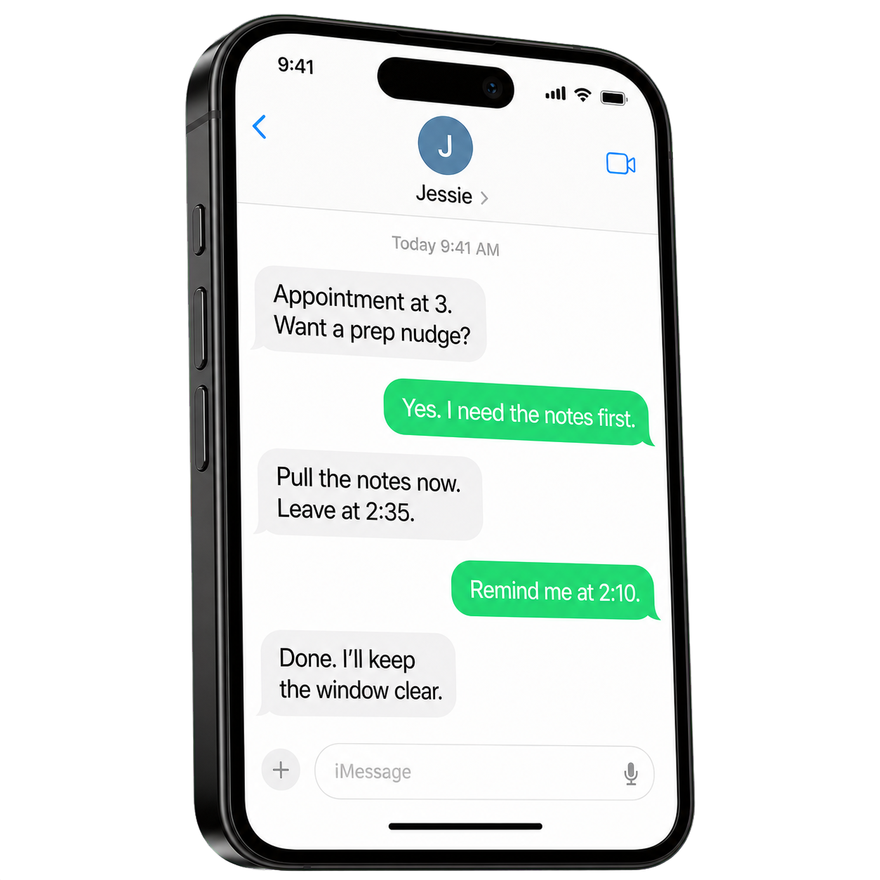 Jessie Chat text messages about an appointment reminder and prep nudge.