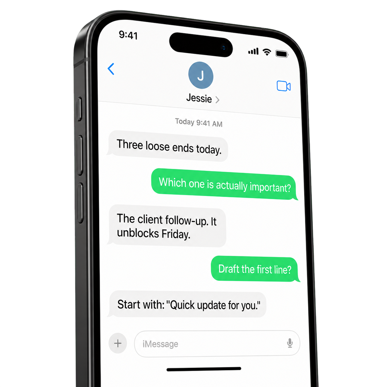 Jessie Chat text messages identifying the highest-leverage priority.